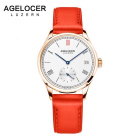 Agelocer Luxury Dress Watch Gold Watch Leather Strap Watch Automatic Day Date Watch 1201D4