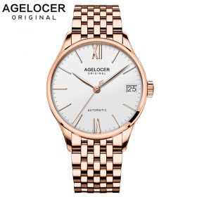 AGELOCER Swiss Brand Men Watches Automatic Self-wind Mechanical Watch Gold Clock Business Retro Wristwatch 7071D9