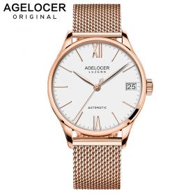 AGELOCER Luxury Brand Gold Steel Men's Automatic Wristwatch Fashion Dress Business Sport Watch Men Clock 7071D9
