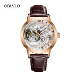 OBLVLO Fashion Casual Watches Analog Skeleton Watches Rose Gold Automatic Watches with Sapphire Crystal OBL8238-PWS