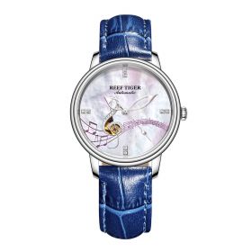 Reef Tiger Love Melody Steel White Dial With Leather Strap Mechanical Automatic Ladies Watches RGA1582