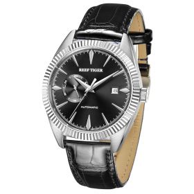 Reef Tiger Seattle Orion Black Dial Steel Leather Strap Mechanical Automatic Watches RGA1616