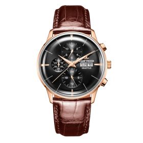 Reef Tiger Seattle Chief Rose Gold Black Dial Leather Strap Multifunctional Mechanical Automatic Watches RGA1699-PBS