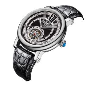 Reef Tiger Artist Royal Crown Steel Black Dial Tourbillon Automatic Watches RGA192