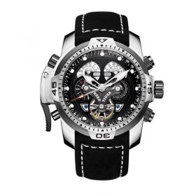 Reef Tiger/RT Luxury Brand Military Watch Men Leather Strap Steel Automatic Watch Waterproof Relogio Masculino RGA3503