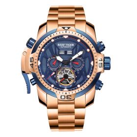 Reef Tiger/RT Sport Men Watch Complicated Dial with Year Month Perpetual Calendar Rose Gold Black Dial Bracelet Watches RGA3532-PLP