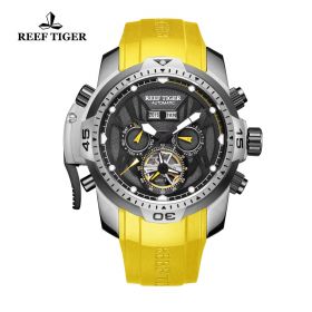 Reef Tiger/RT Mens Luminous Casual Watch with Dial Perpetual Calendar Rubber Strap Watches RGA3532YBSY