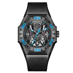 Reef Tiger Limited Watch Men Automatic Mechanical All Black Red Skeleton Waterproof Rubber Strap Relogio Masculino RGA6912-BBLR
