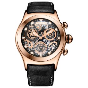 Reef Tiger Aurora Big Bang Skeleton Sport Watches for Men Rose Gold Luminous Quartz Watches Genuine Leather Strap RGA792-PBB