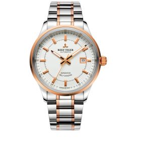 Reef Tiger Classic Imperator Steel/Rose Gold White Dial Mechanical Automatic Watches RGA8015